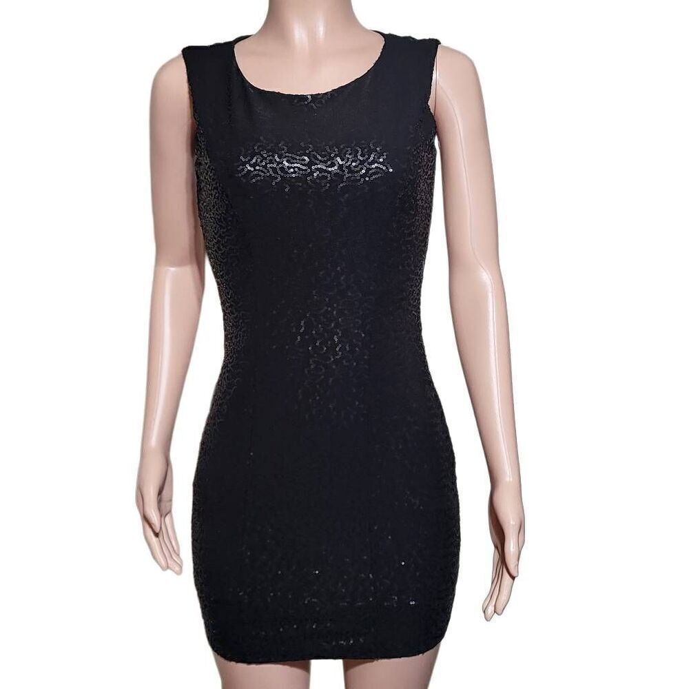 F&f black sequin sleeveless mini dress 8